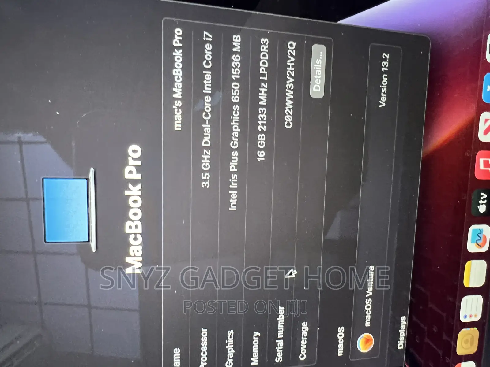 Laptop Apple MacBook Pro 2017 16GB Intel Core I7 SSD 500GB
