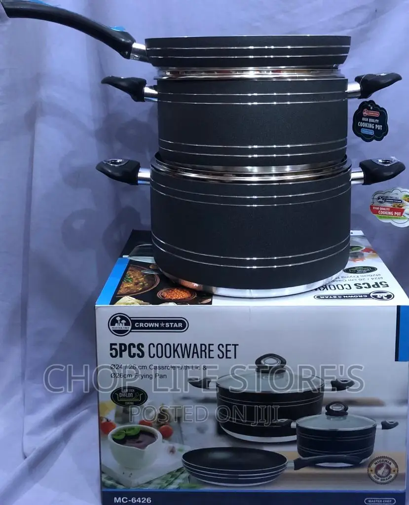 Crown Star 5pcs NonStick Cookware Set With Glass Lid in Lagos Island