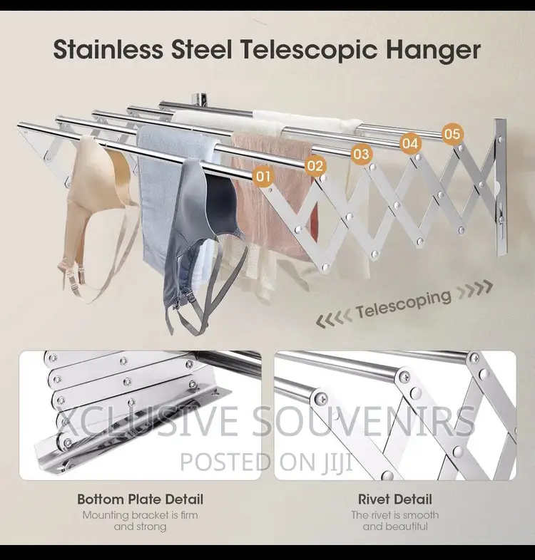 Wall Mount Rustproof Retractable Cloth Drying Rack