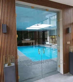 Pool Area Door With Glass Material.