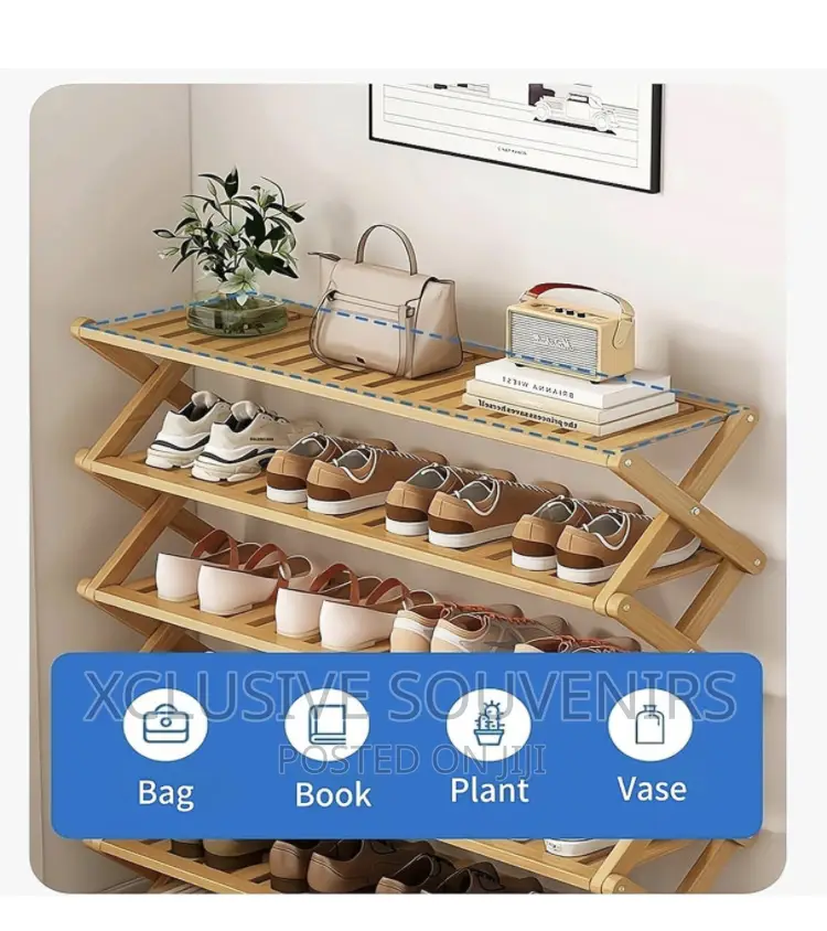 Free Standing Foldable Bamboo Wooden Shoe Rack