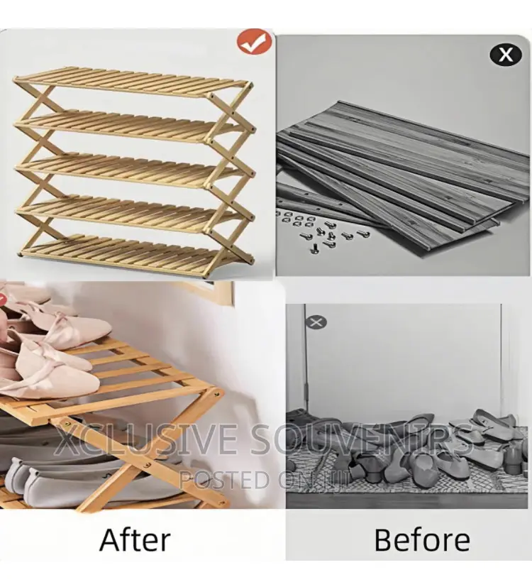 Free Standing Foldable Bamboo Wooden Shoe Rack