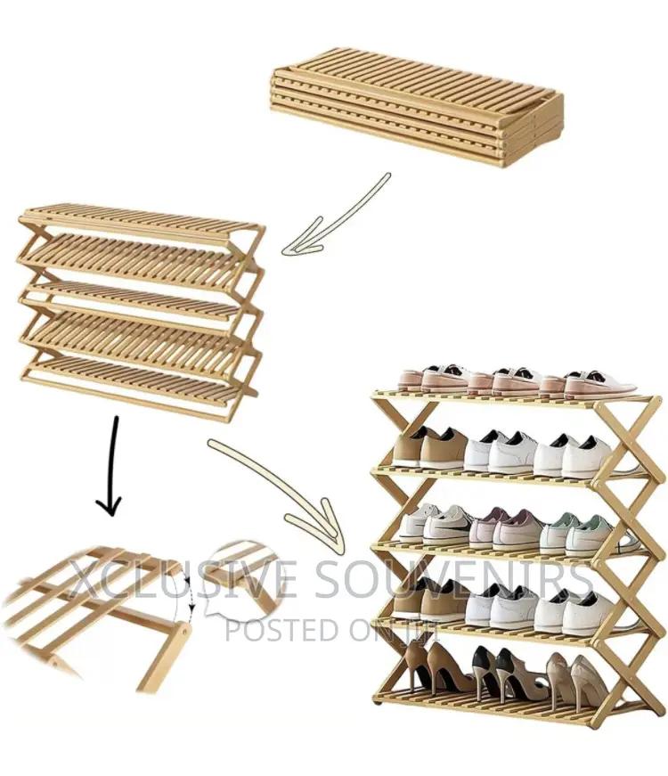 Free Standing Foldable Bamboo Wooden Shoe Rack