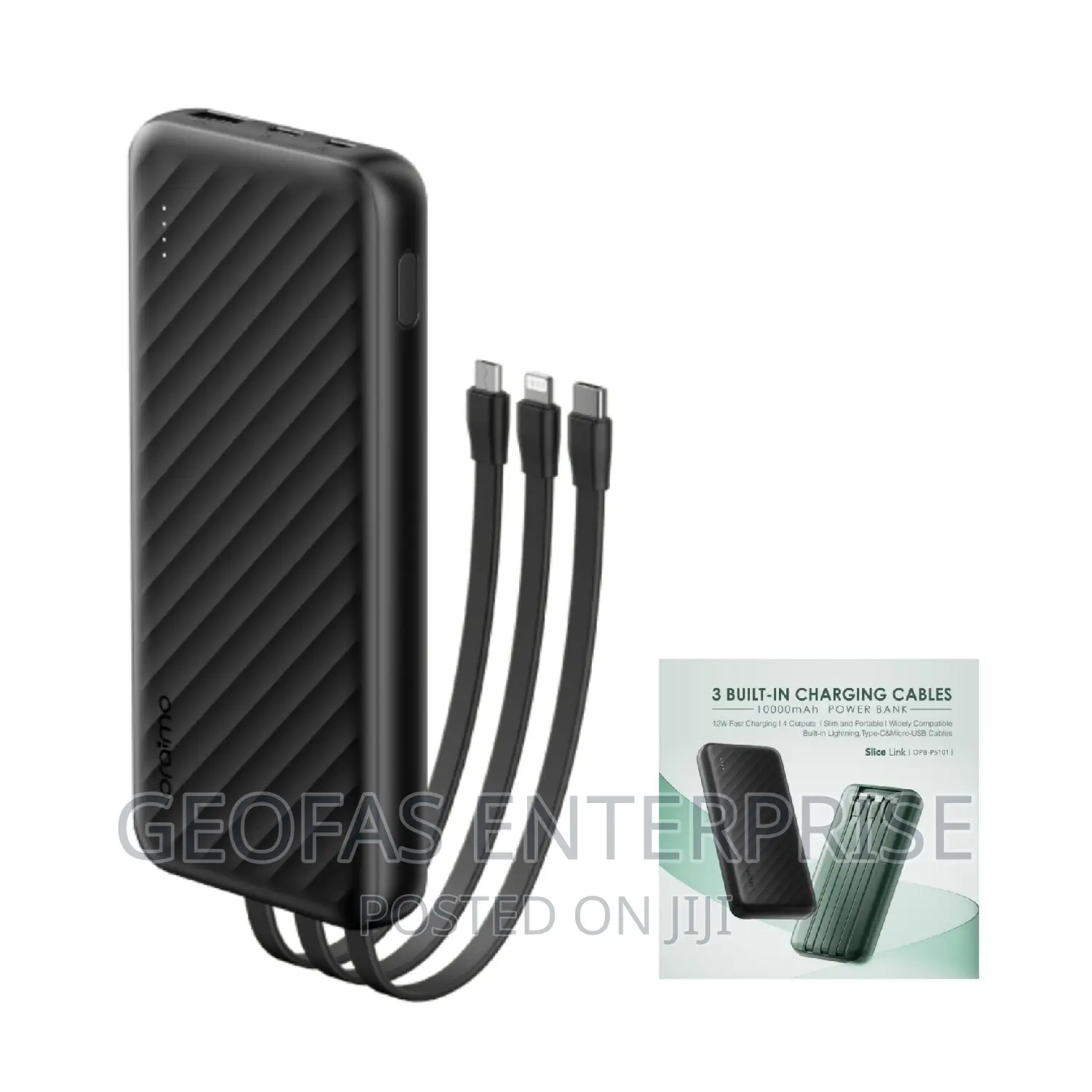 Oraimo 10000mah Black Fast Charging Powerbank With Cables
