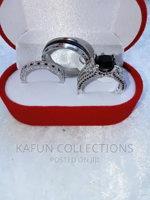  Silver Black Highly Durable Couple's Ring Set