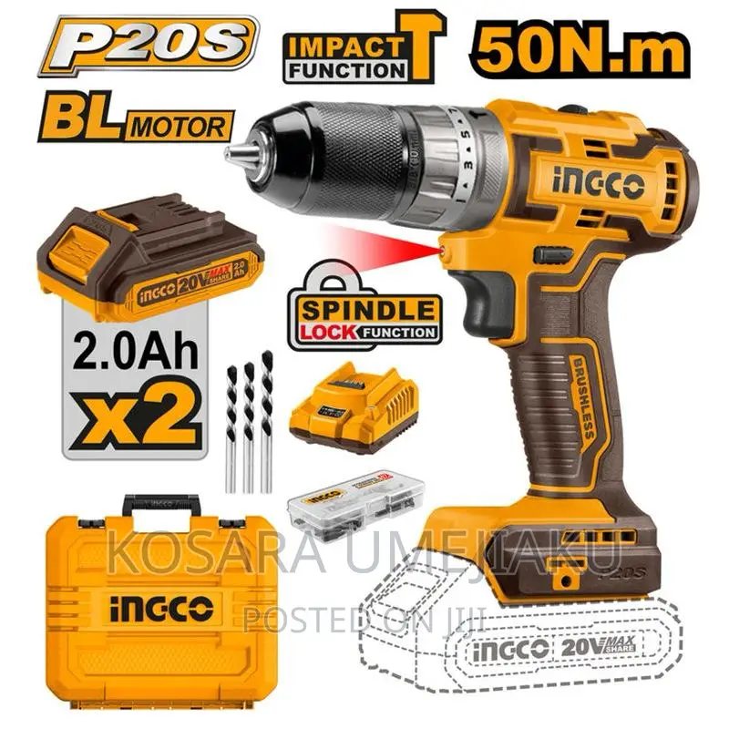 Ingco Brushless Impact Drill 20v With Iron Chuck
