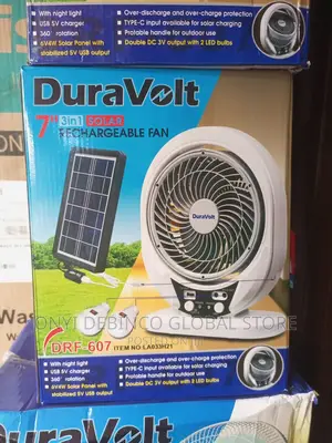 Duravolt 7inches 3in1 Rechargeable Fan+Solar Panel+Bulbs
