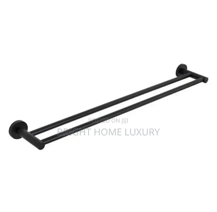 Wall Mounted Black Stainless Steel Double Towel Rail