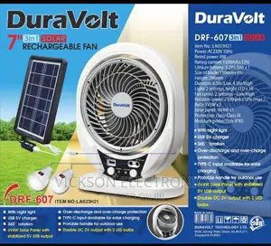Duravolt 7" Rechargeable Fan With Solar Panel and 2bulbs