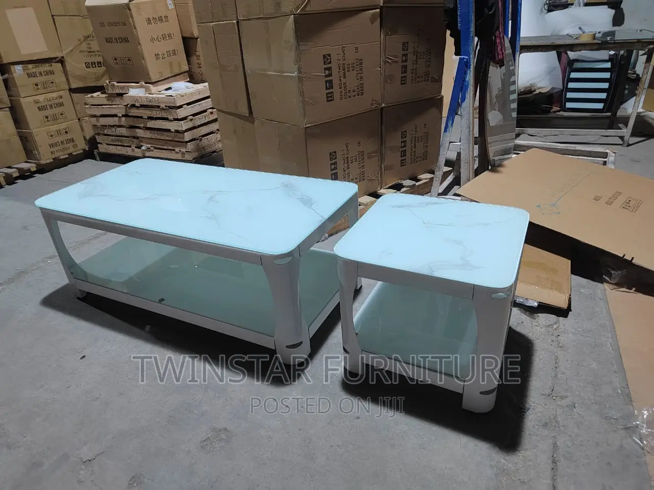 New Modern Glass Top Centre Table With 2 Side Stools