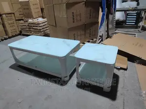 New Modern Glass Top Centre Table With 2 Side Stools