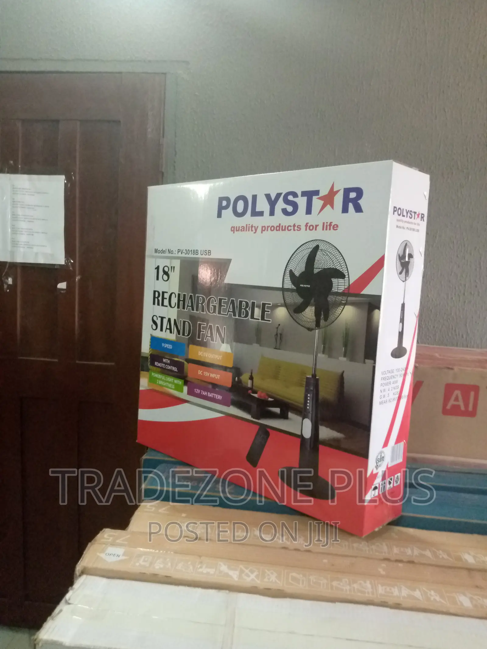 New Polystar 18 Inch Rechargeable Standing Fan =Pv3018b