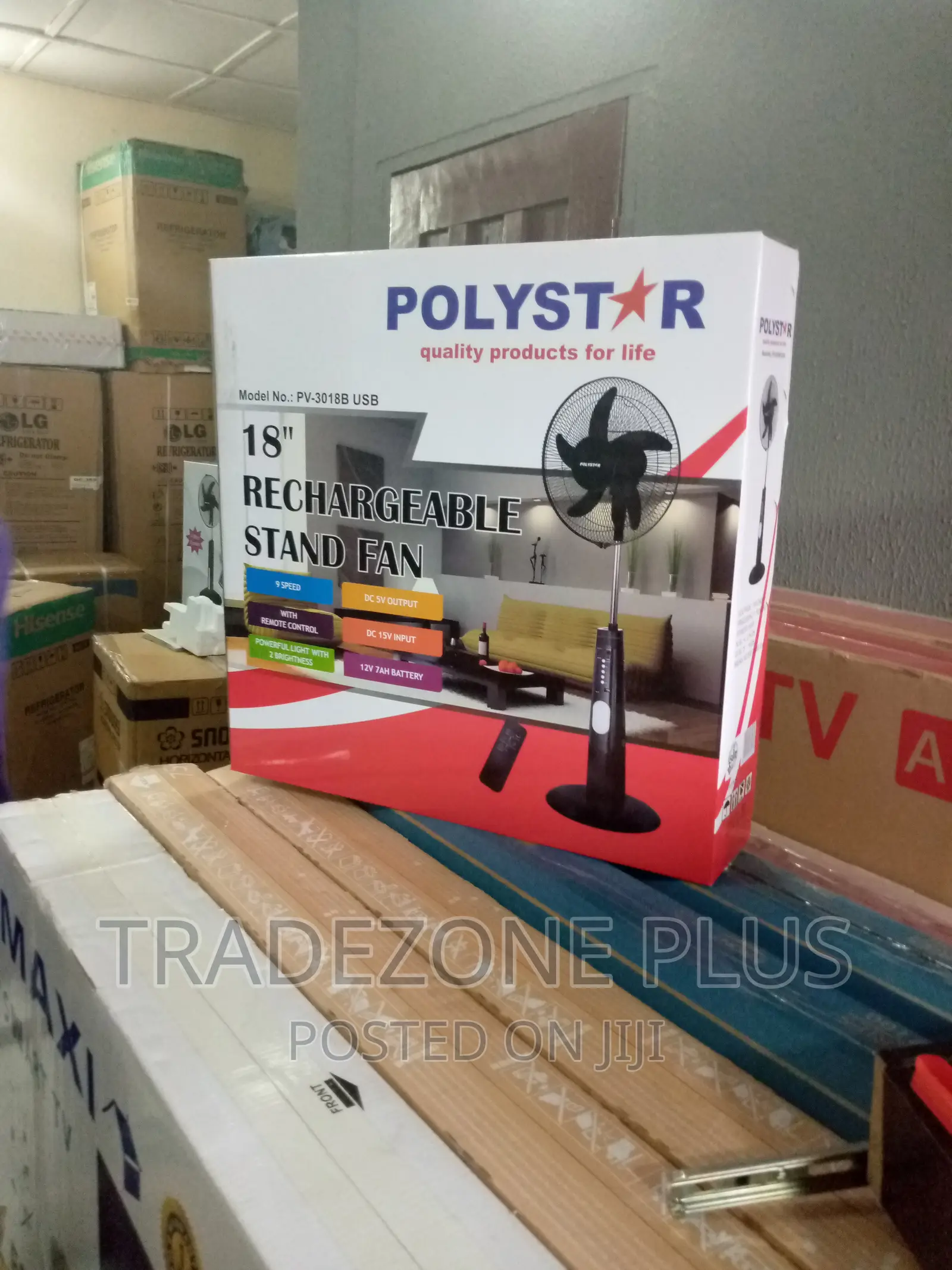 Original Polystar 18''rechargeable Standing Fan.Pv3018b