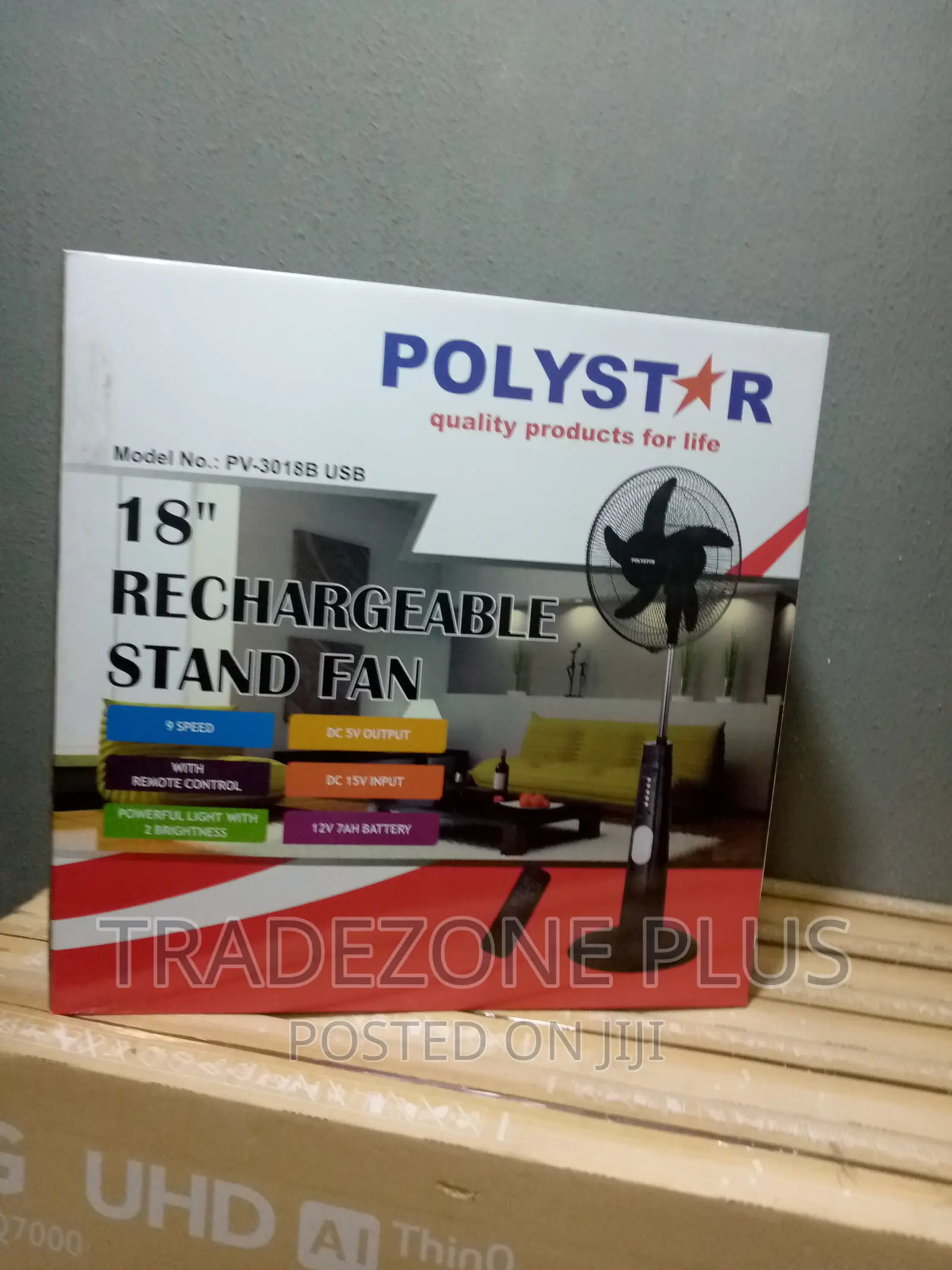 Original Polystar 18''rechargeable Standing Fan.Pv3018b