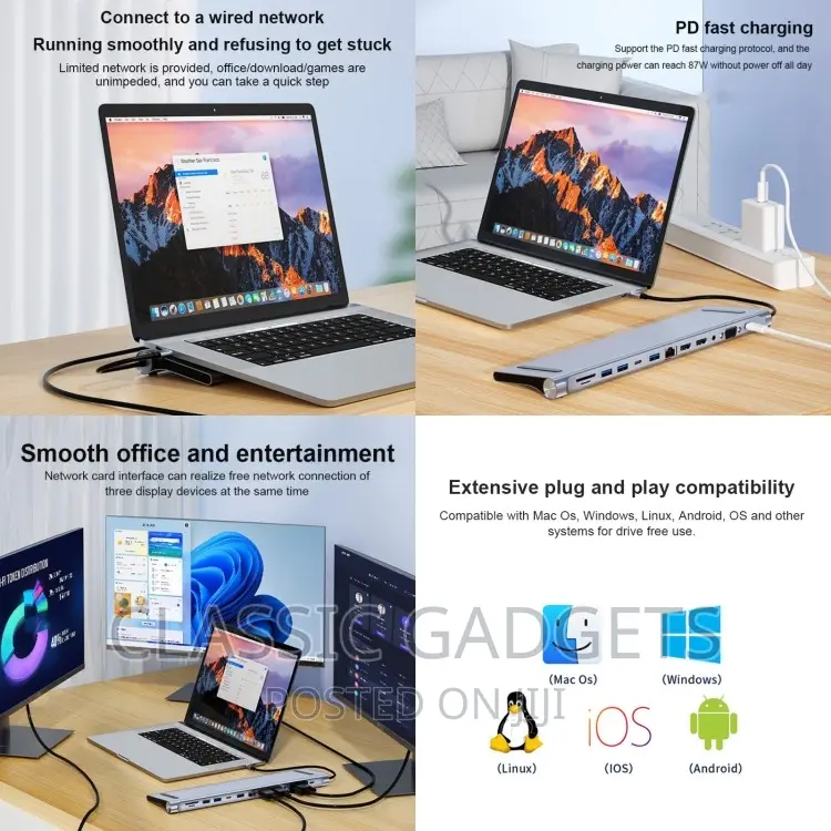 12 in 1 Usb-C Type-C to Usb Multifunctional Docking Station