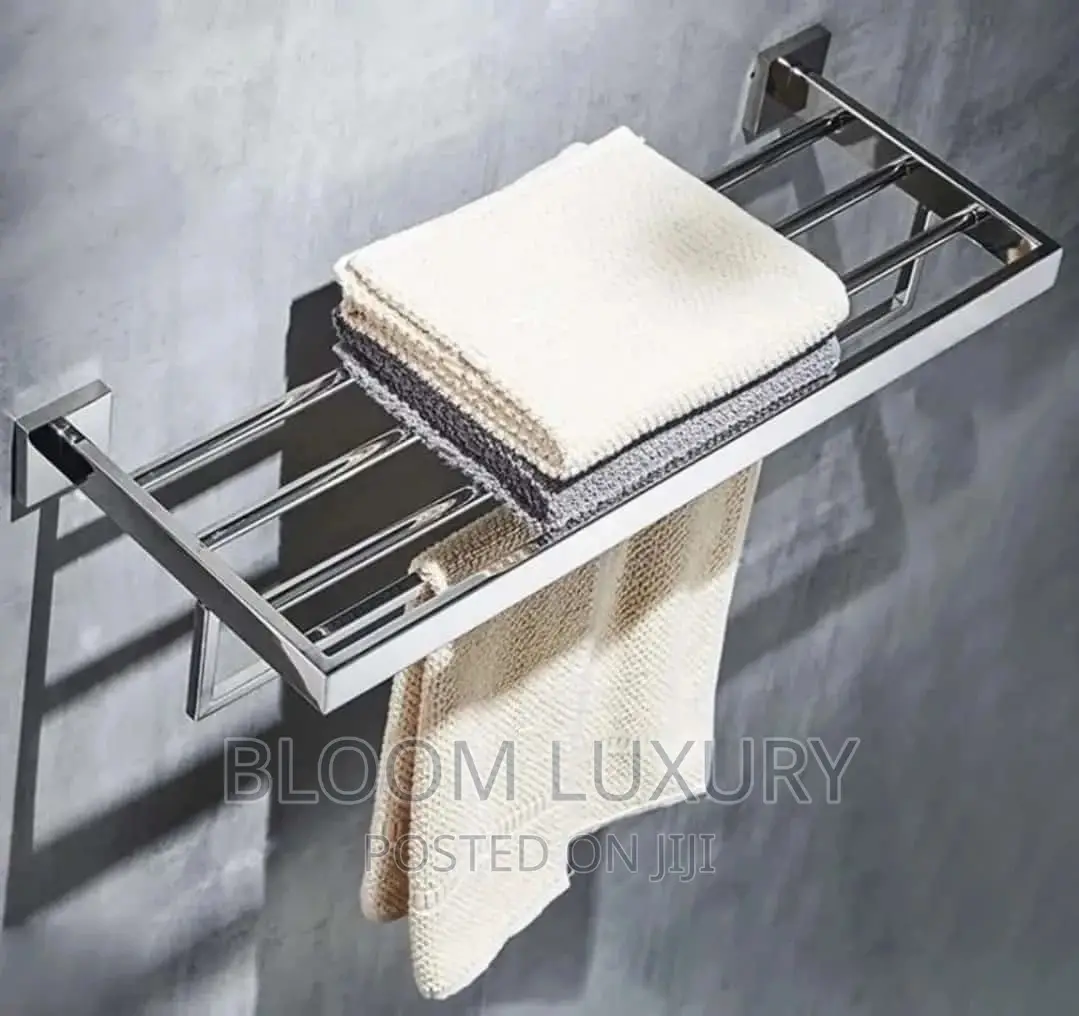 Rust Free Chrome and Black Square Towel Rack