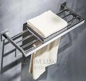 Rust Free Chrome and Black Square Towel Rack