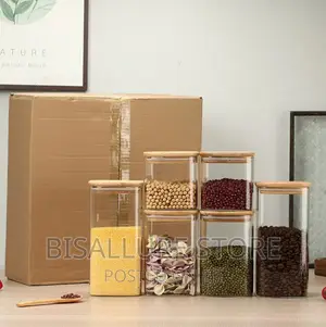 6 Set Glass Container With Bamboo Lid