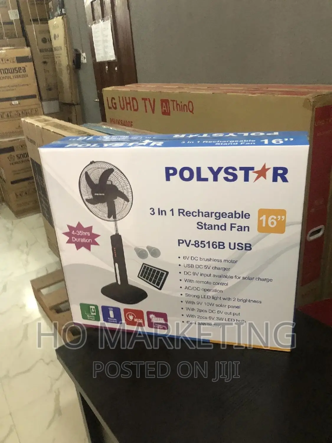 Rechargeable Standing Fan 16" Polystar With Solar Panel