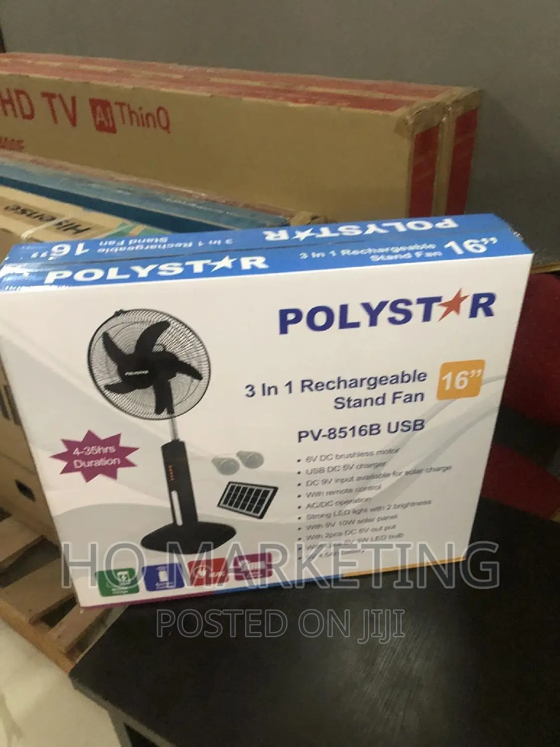 Polystar 16" Rechargeable Fan (Remote,Solar Led Light)