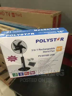 Polystar 16" Rechargeable Fan (Remote,Solar Led Light)