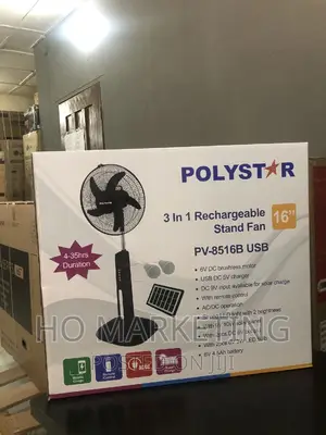 Polystar 16" Rechargeable Fan (Remote,Solar Led Light)