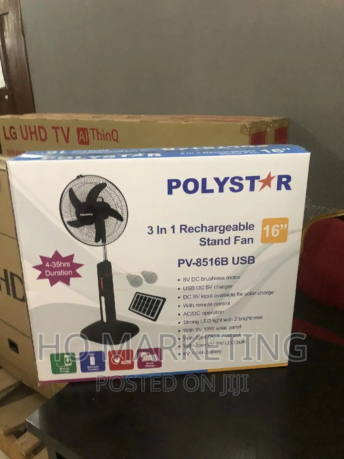 Polystar 3 in 1 Function Rechargeable Fan 16"