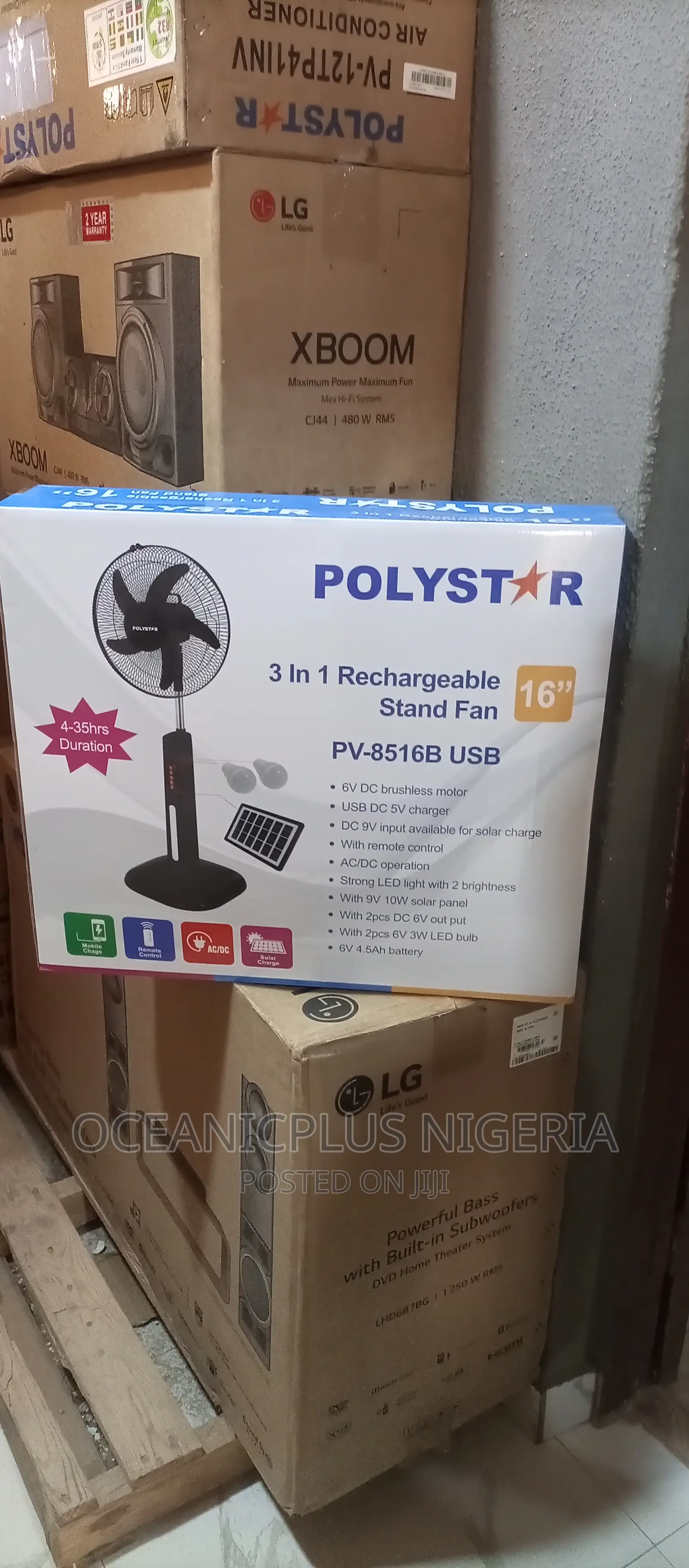 16'' Polystar USB Rechargeable Fan -Pv- 8516B