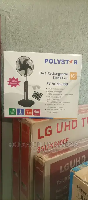 Polystar 16" Rechargeable Fan With Remote, Usb, Led Bulb