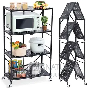 Foldable 4-tier Storage Shelf With Wheels!