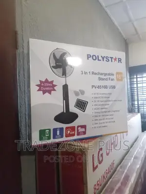 Black Polystar 16'' Rechargeable Standing Fan.Pv8516b