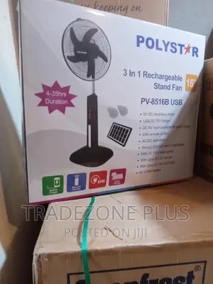 Black Rechargeable Polystar 16'' Standing Fan=Pv8516b