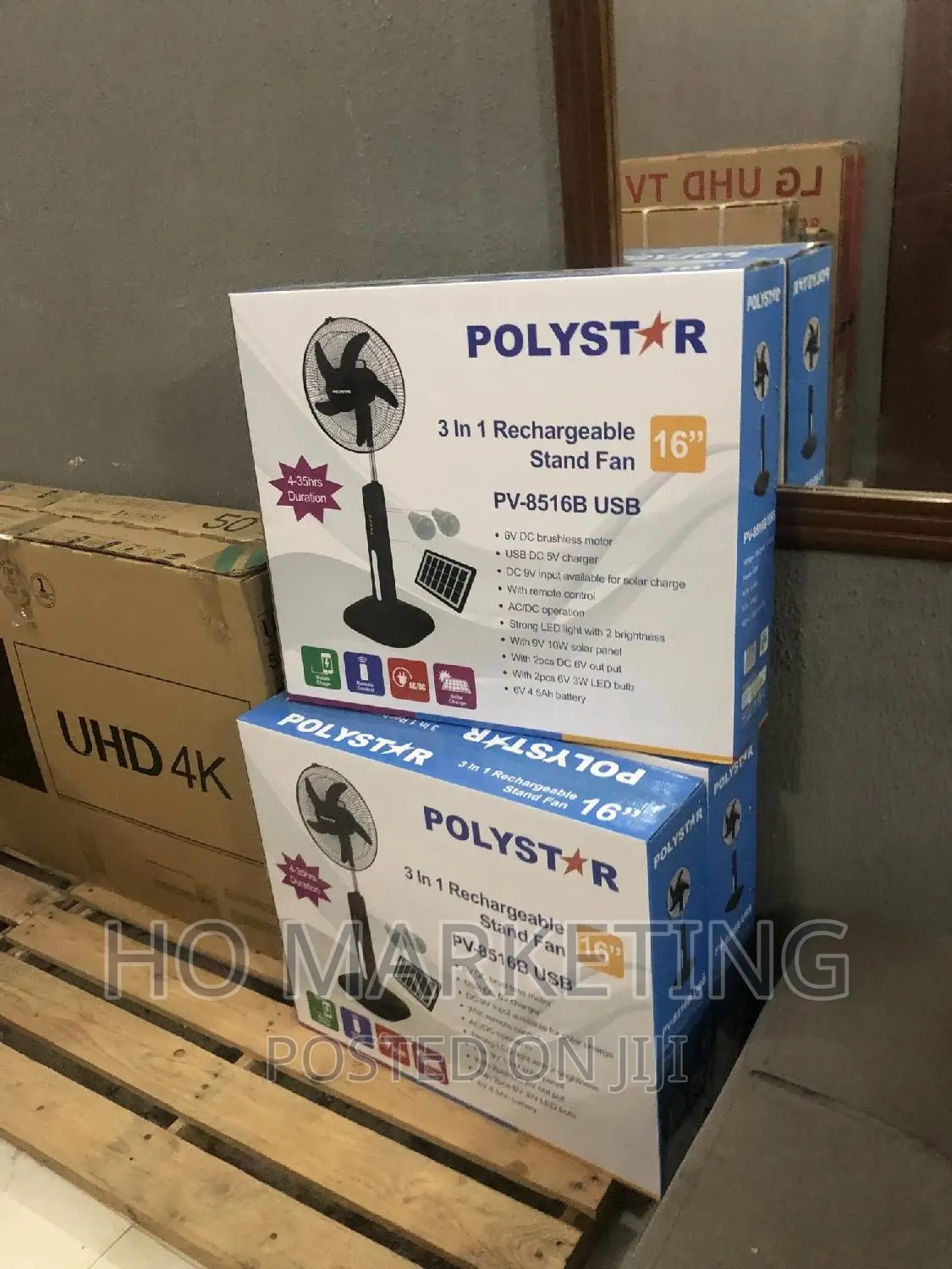Polystar 16" Rechargeable Fan With Solar Panel