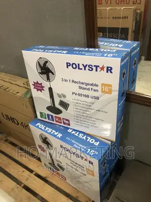 New in Polystar 16 Inches Rechargeable Fan With 2 Led Bulb