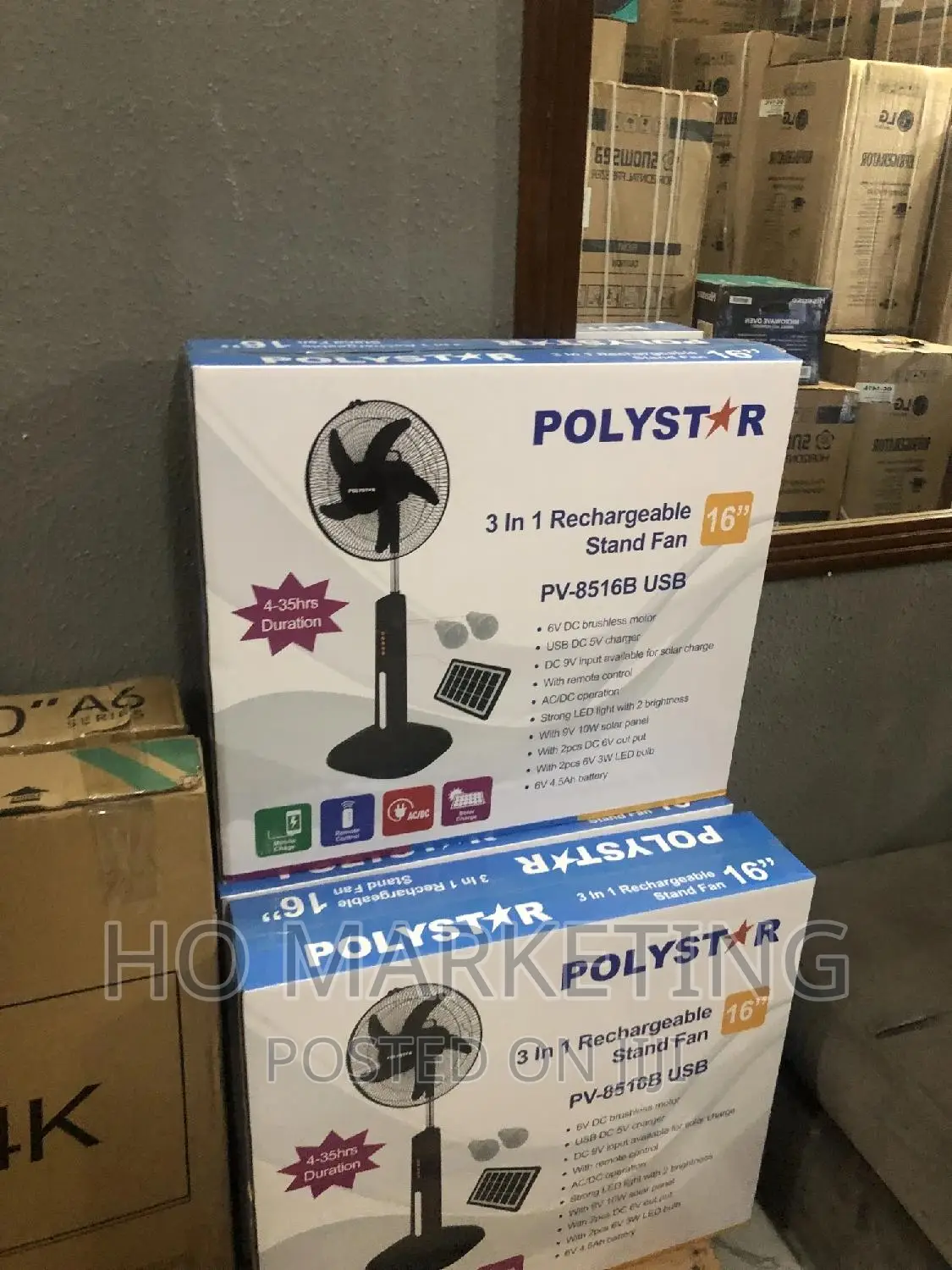 Brand New Polystar Rechargeable Standing Fan 16 Inch