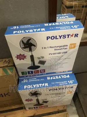 Polystar 16 Inches Rechargeable Fan (Solar Panel)
