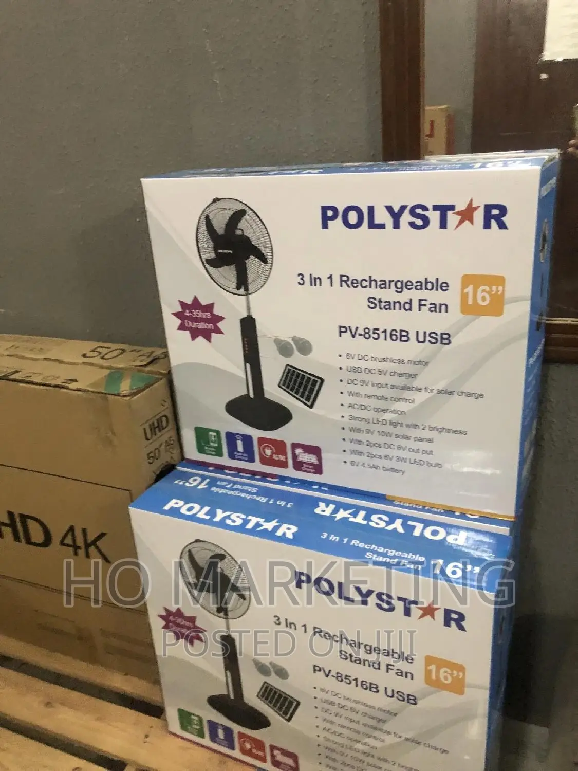 Polystar With Solar Panel 16" Rechargeable Fan