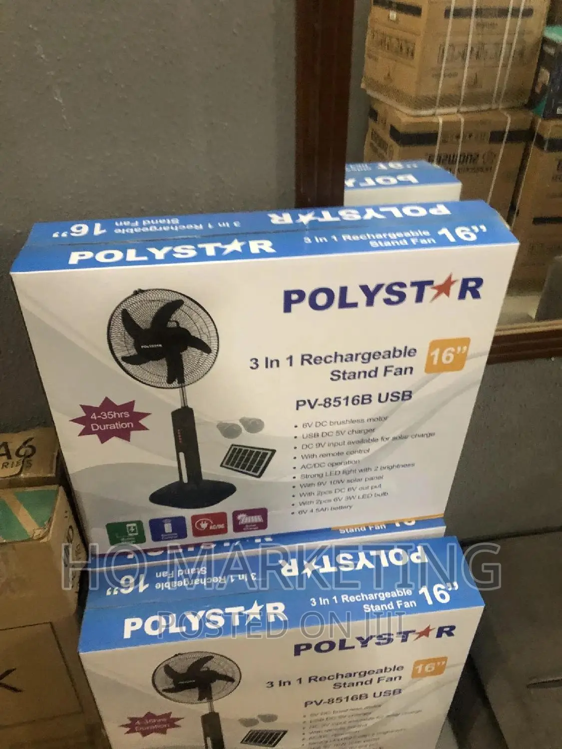 Polystar With Solar Panel 16" Rechargeable Fan