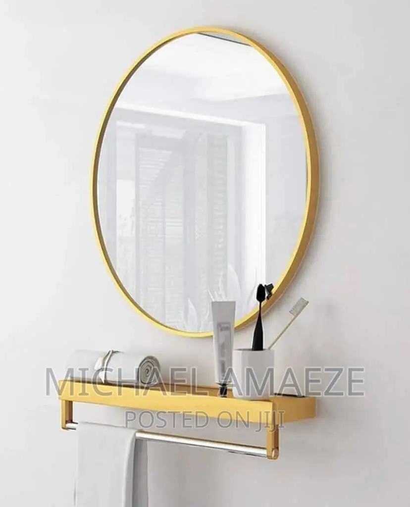 Round Gold Mirror With Shelf