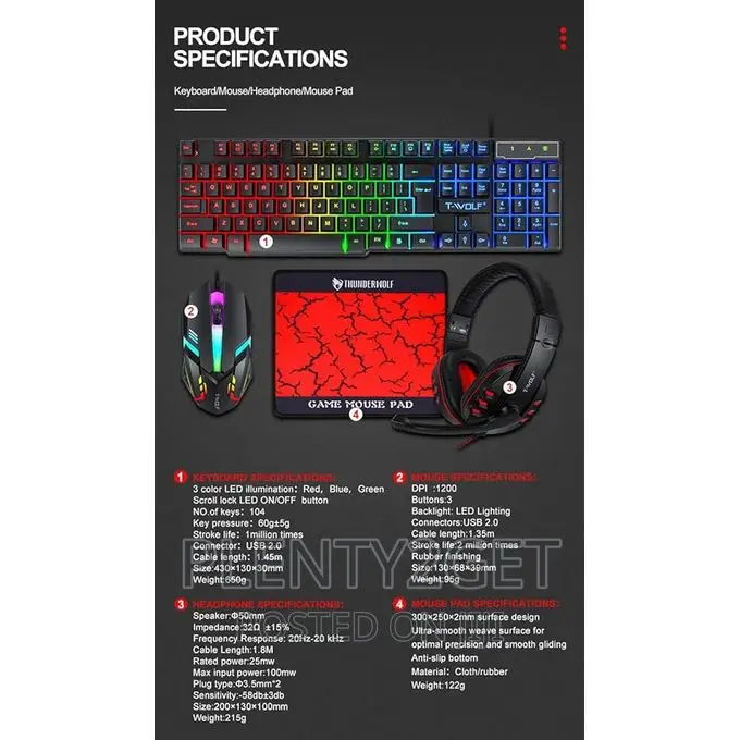 T-Wolf TF800 Four-Piece Gaming Combo