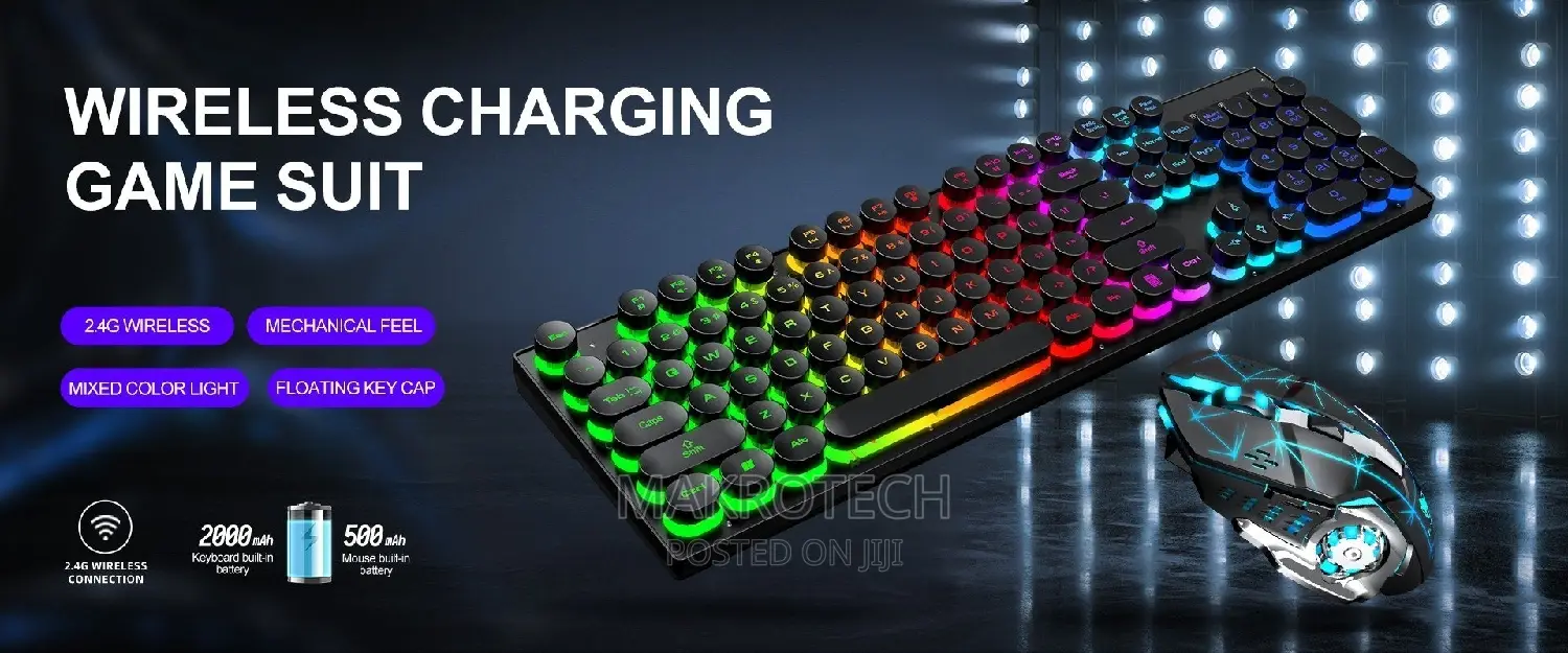 TF-380 Rechargeable RGB Wireless Keyboard Mouse With Light