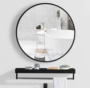 Black Bathroom Home Decorative Wall Mirror With Shelf (60cm)