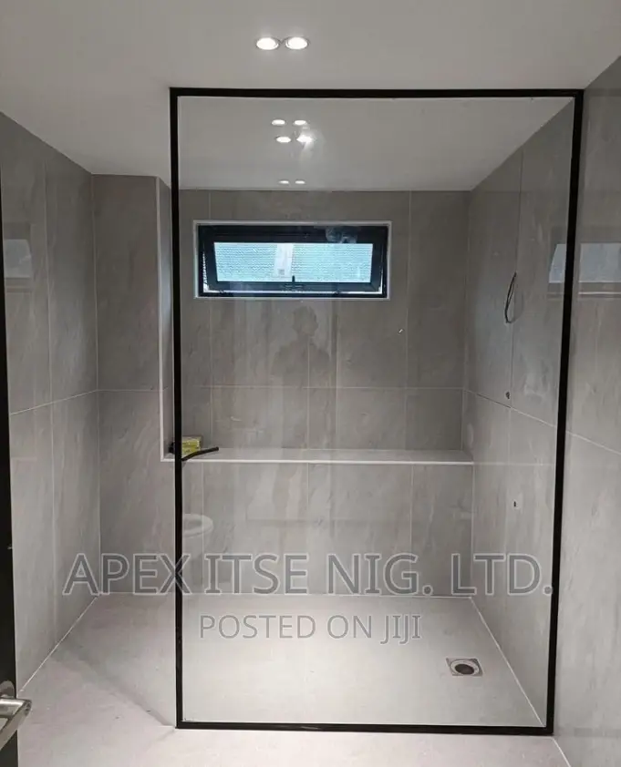 Single Way Black Frame Bathroom Glass Partition