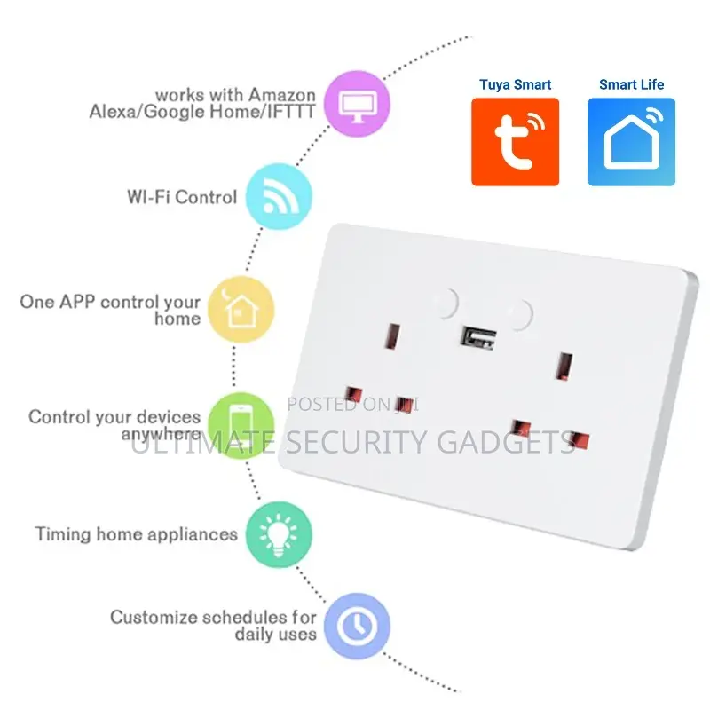 Wi-Fi Tuya Smart Double USB Socket. 13A