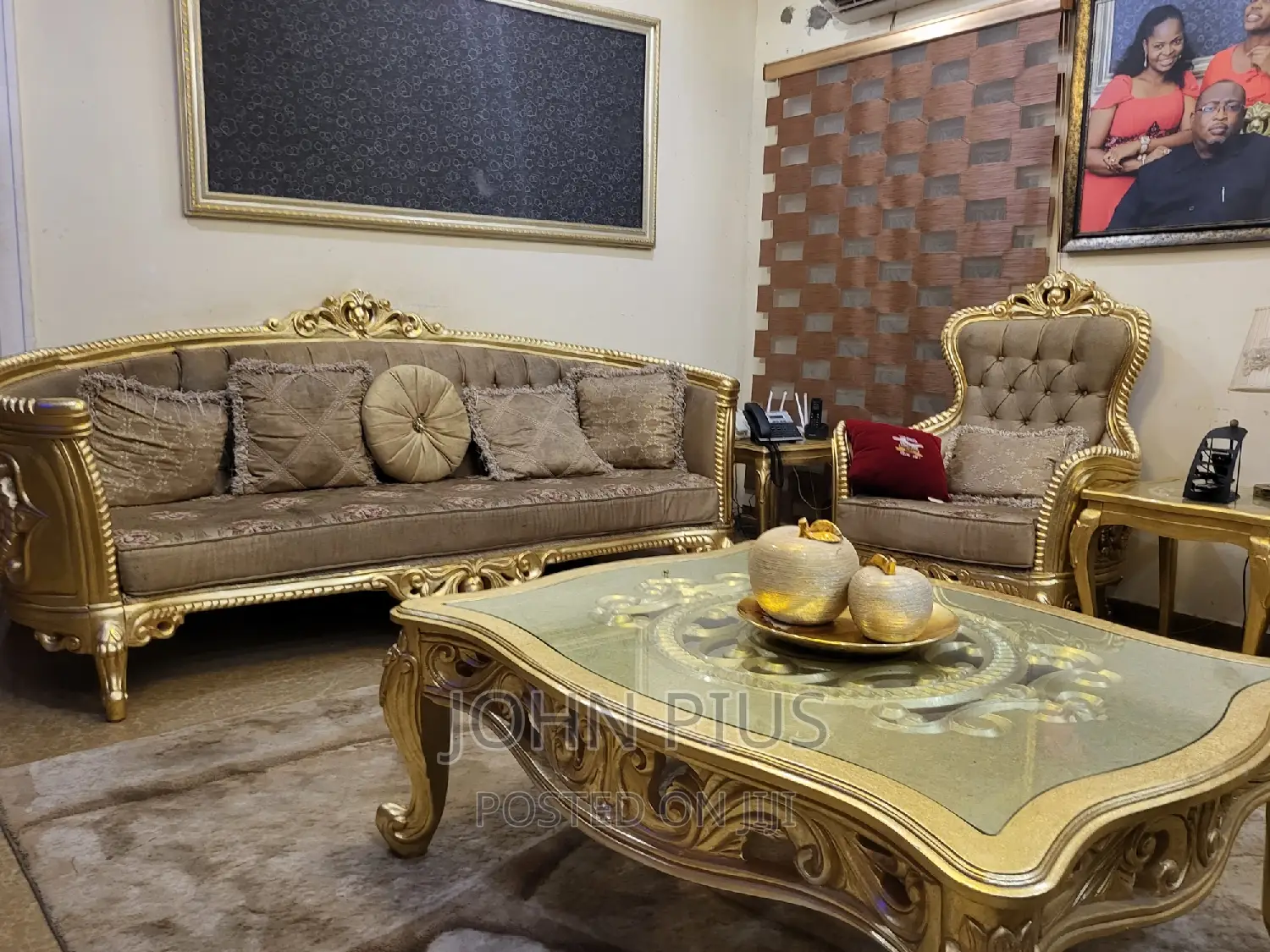 2 Three Sitter 2 Single Sitter, Dining Withe 6 Golden Chairs