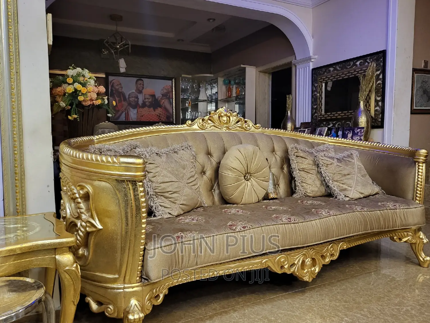 2 Three Sitter 2 Single Sitter, Dining Withe 6 Golden Chairs