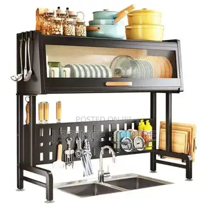Large Dish Drying Rack Drainboard With Dust Cover, 2 Tier