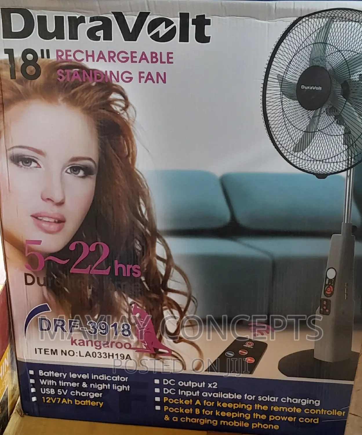 18inches Duravolt Solar Rechargeable Fan+Solar Panel