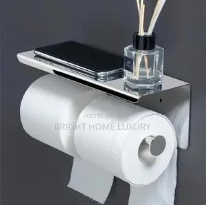 Chrome Double Wall Mount Toilet Tissue Holder With Shelf