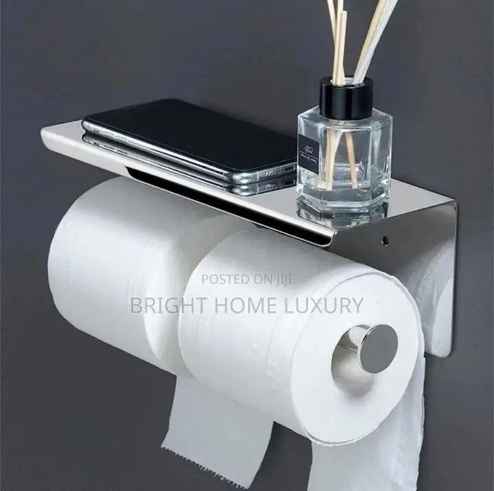 Chrome Double Wall Mount Toilet Tissue Holder With Shelf